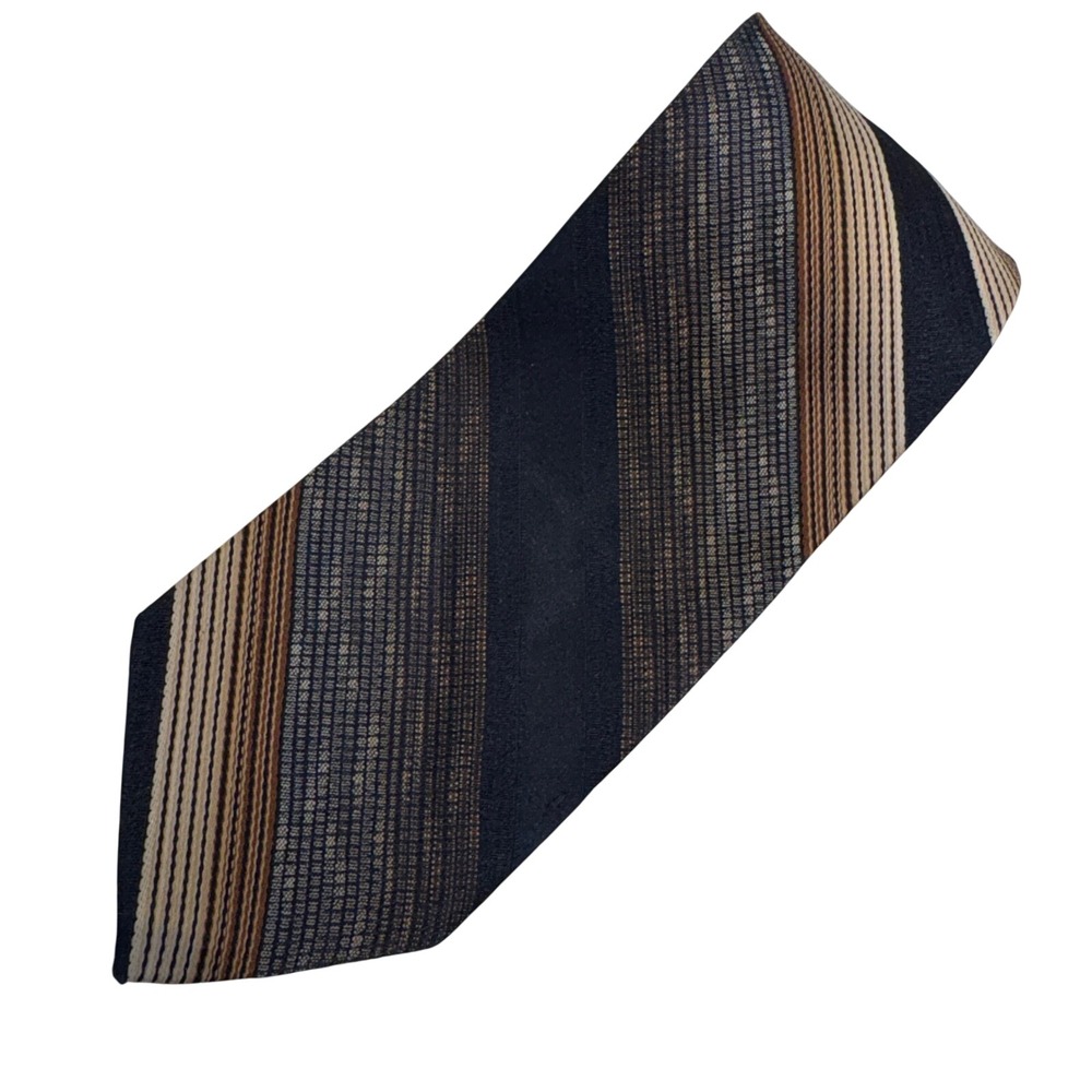 VTG 70's Cappuccino Mod Panel Strip Tie Brown‎ Taupe Polyester NOS Deadstock